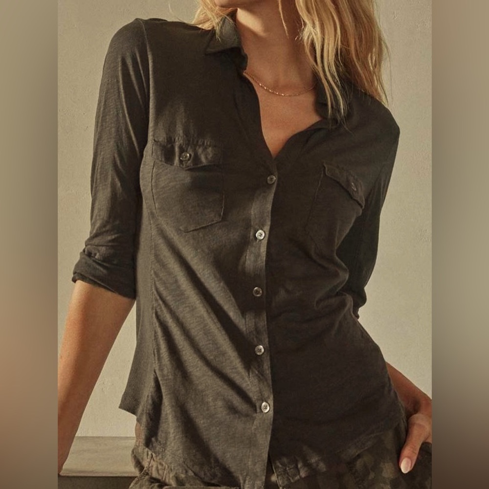 James Perse sheet slub side panel shirt in classic deep green